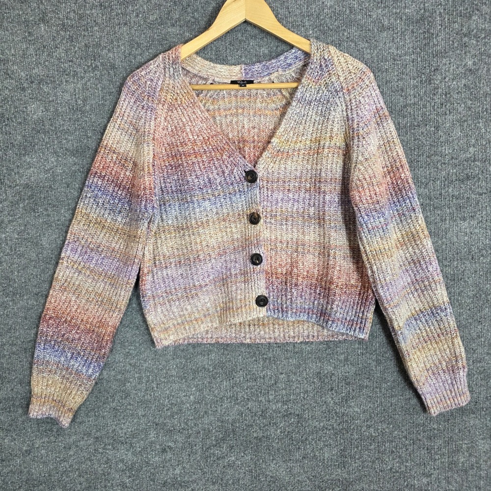 Rails Josie Cardigan Sweater SZ M Amethyst Space Dye Cropped Boxy Knit Boho
